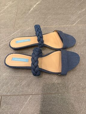Draper James Braided Strap Chambray Blue Slide Sandals